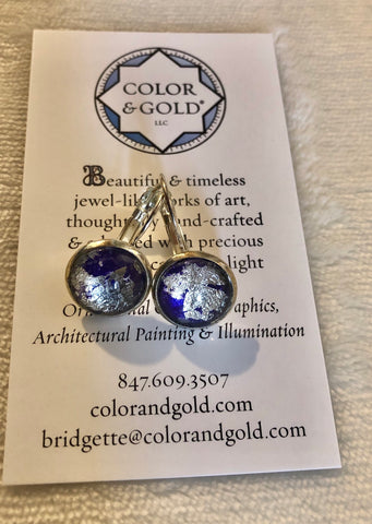 Color & Gold Abstract Earrings in purple & palladium