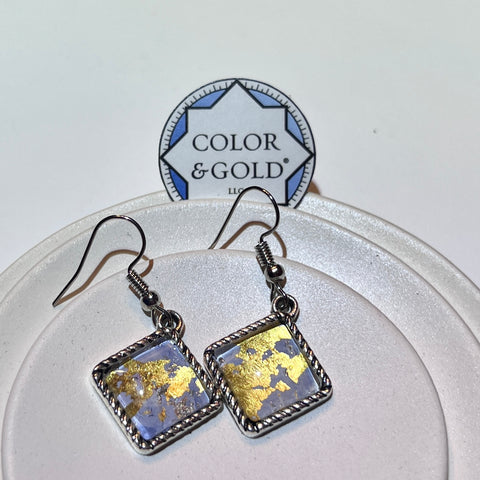 12x12mm Powder Blue Earrings hand gilded with 24k gold and caplain leaf