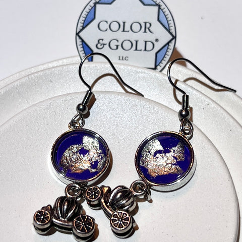 Earrings 12mm Charm Royal Purple Carriage hand gilded with caplain leaf