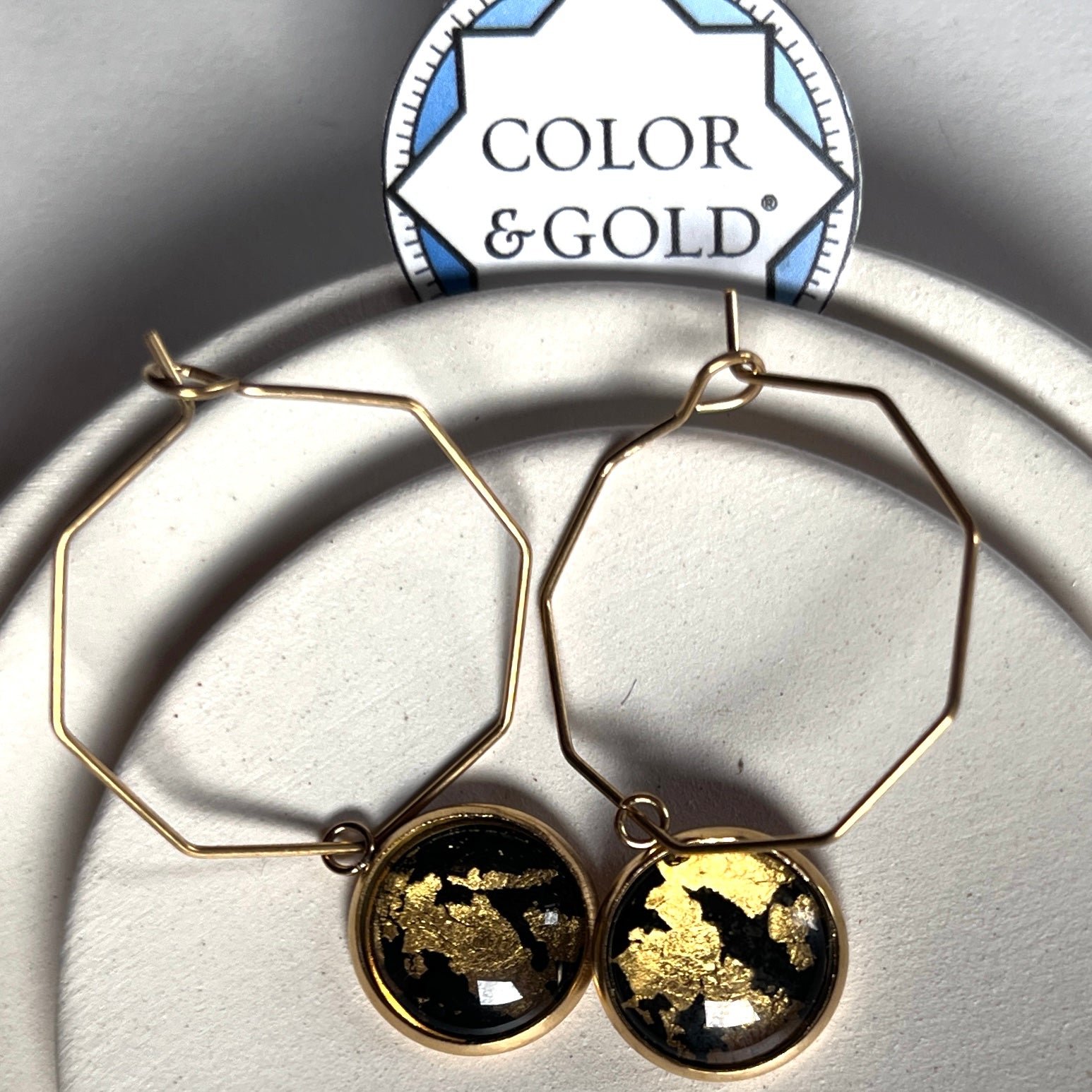 Hoop 12mm Black Earrings hand gilded with 24k gold leaf