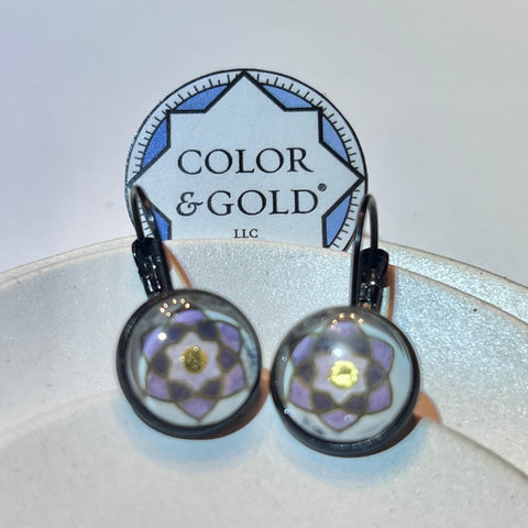 Earrings French Lever Back 12mm Purple “Amethyst Star” hand gilded with 24k gold leaf