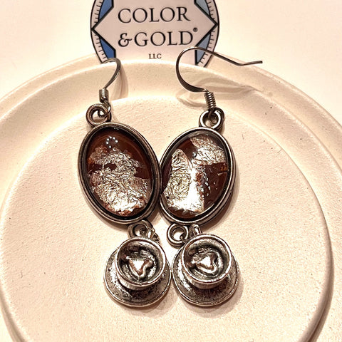 Charm 13x18mm Brown Heart Coffee/Tea/Coco Earrings hand gilded with 24k golf leaf