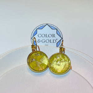 12mm Yellow French Lever Back earrings hand gilded with 24k gold leaf.