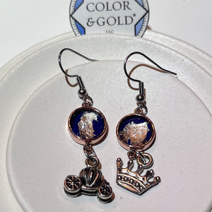 Charm 10mm Royal Purple Carriage and Crown Earrings hand gilded with caplain leaf