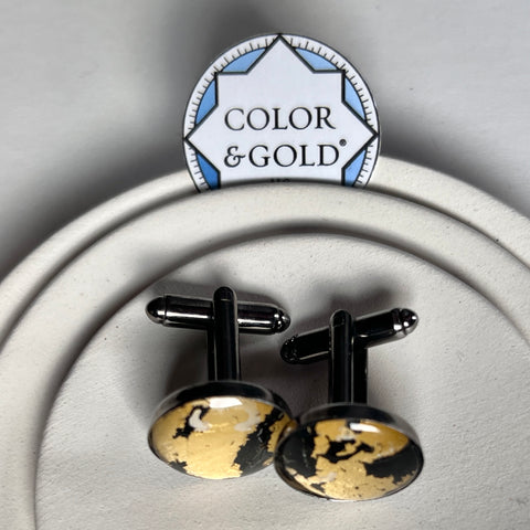 Sleeve cuff Links 18mm Black hand gilded with 24k gold