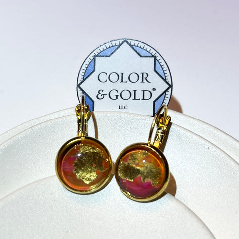 French Lever Back 12mm Orange earrings hand gilded with 24k golf leaf