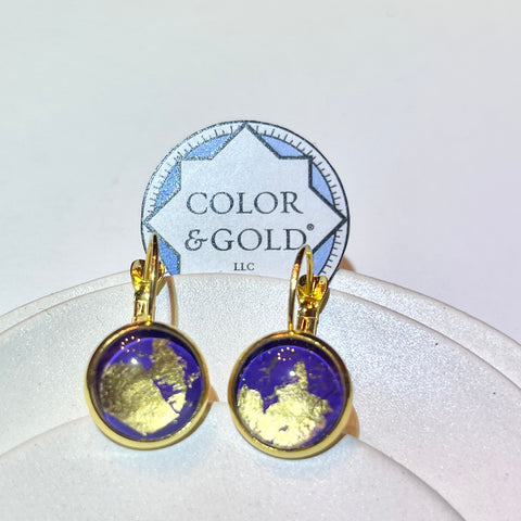 French Lever Back 12mm Purple earrings hand gilded with 24k golf leaf