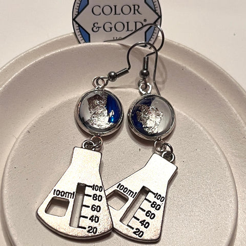 Charm 12mm White and Blue Beaker Earrings hand gilded with caplain leaf