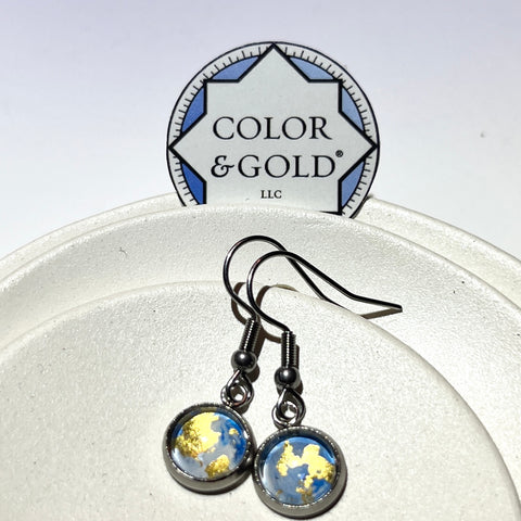 8mm Powder Blue Earrings hand gilded with 24K gold leaf