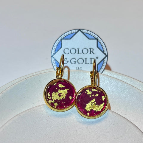 French Lever Back 12mm Ruby Red earrings hand gilded with 24k gold leaf