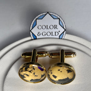 Sleeve cuff Links 18mm iridescent Charcoal hand gilded with 24k gold