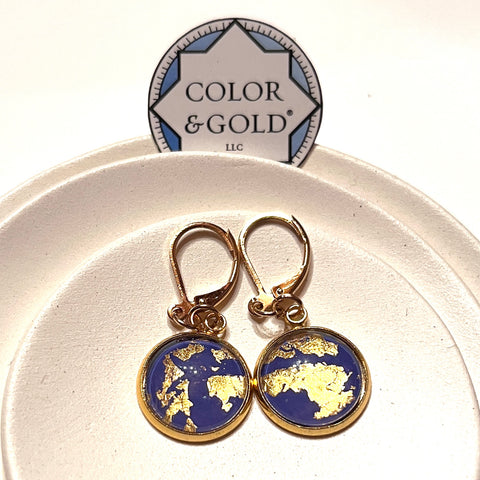 French Leaver Back (24k gold plated) 12mm Purple Earrings hand gilded with 24K gold leaf