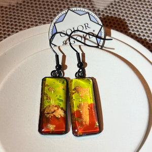 Earrings 10x25mm Hot Dog Yellow and Red hand gilded with 24k gold leaf