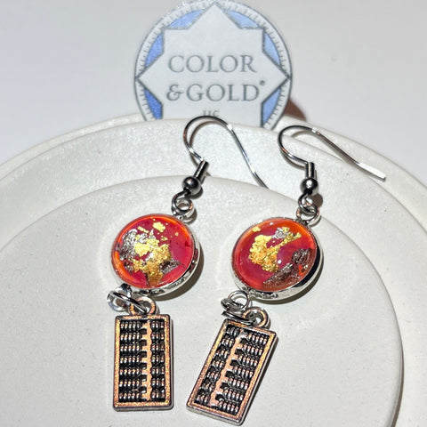 Charm 12mm Bright Orange Abacus Earrings hand gilded with 24K palladium leaf