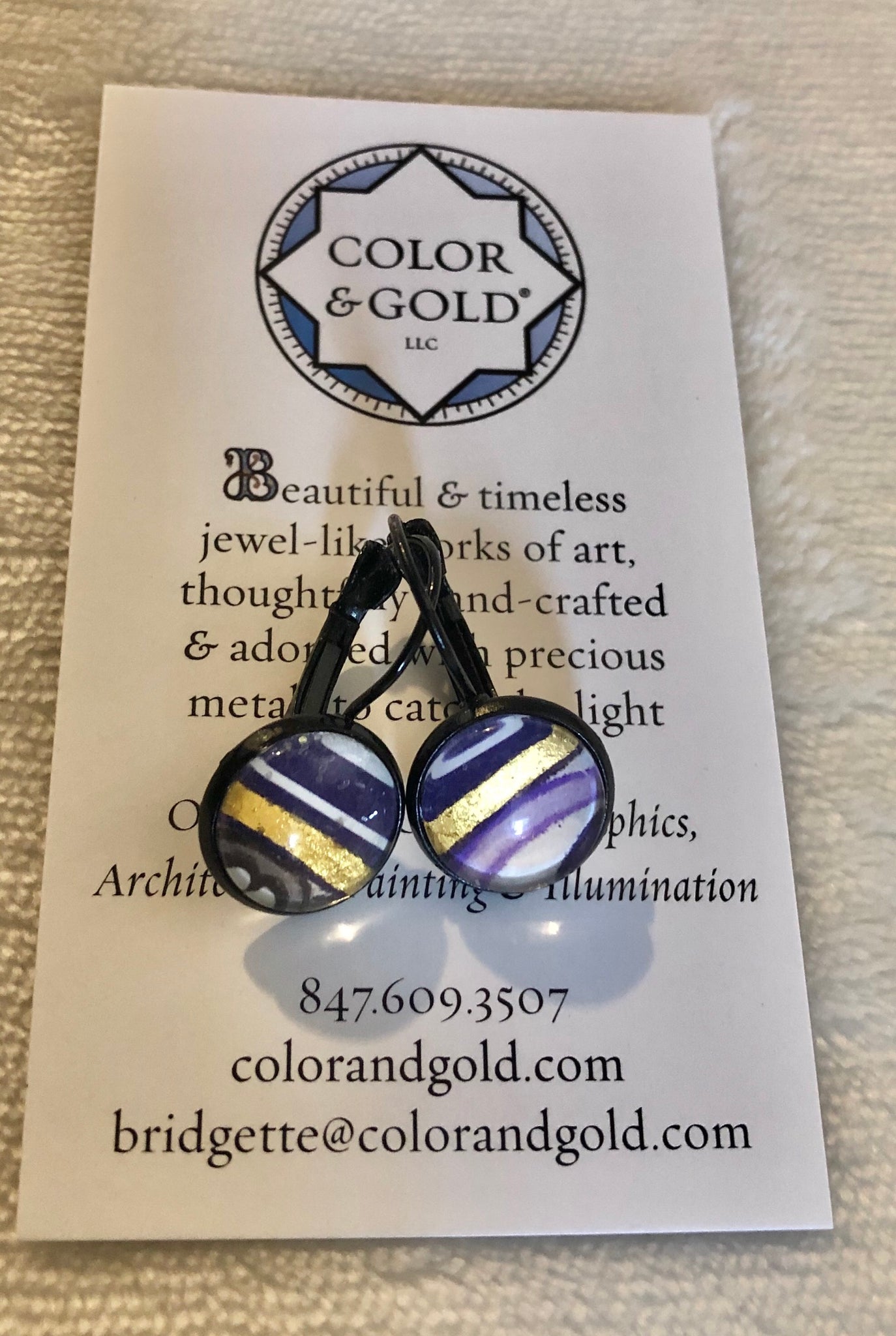 Color & Gold L. B. Purple Ring Earrings Stripes