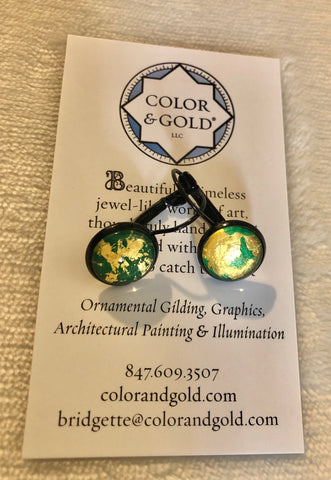Color & Gold Abstract Earrings in green &  gold