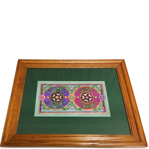 Framed & signed original green, purple & mulberry illumination with 23 kt gold gilding, "Huckleberry Moons", 13.5"x16.5" - Color & Gold LLC © Bridgette Kelling