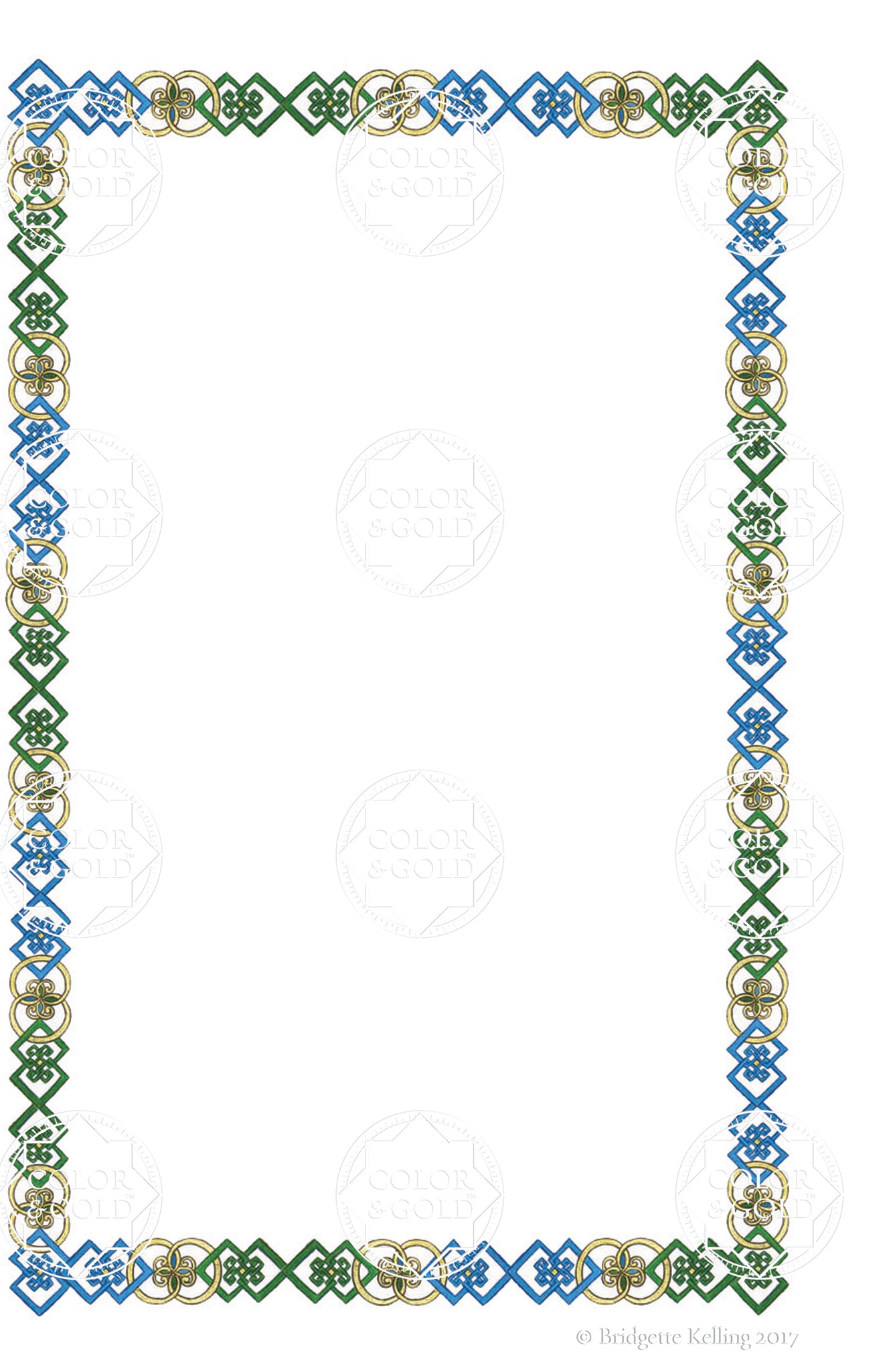 Custom green & blue colored pencil ornamental border clip art - Color & Gold LLC © Bridgette Kelling