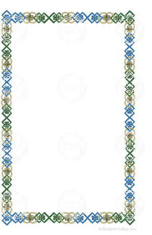Custom green & blue colored pencil ornamental border clip art - Color & Gold LLC © Bridgette Kelling