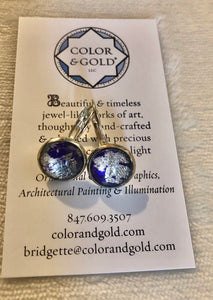 Color & Gold Abstract Earrings in purple & palladium