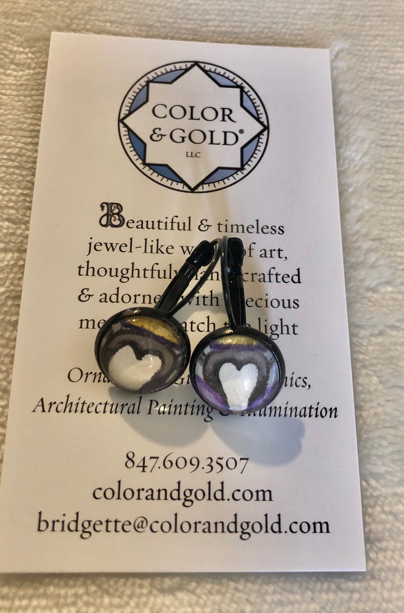 Color & Gold L. B. Purple Ring Earrings Hearts