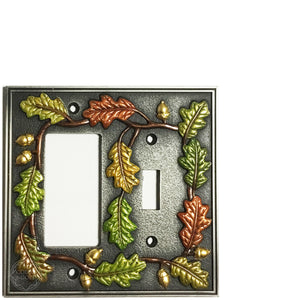 One-of-a-Kind oak design 24 kt gold gilded & painted toggle & switch plate, 4 15/16" x 4 7/8" - Color & Gold LLC © Bridgette Kelling