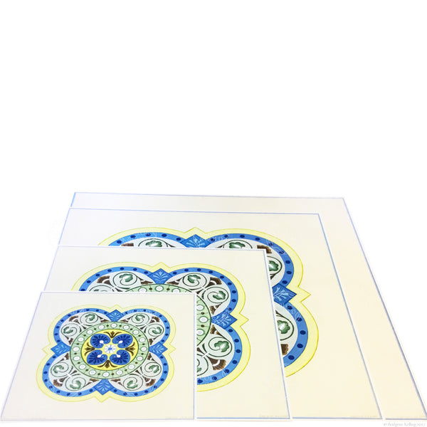 Blue, green, yellow & palladium gilded tile design “Silver Sage” illuminations - Color & Gold LLC © Bridgette Kelling