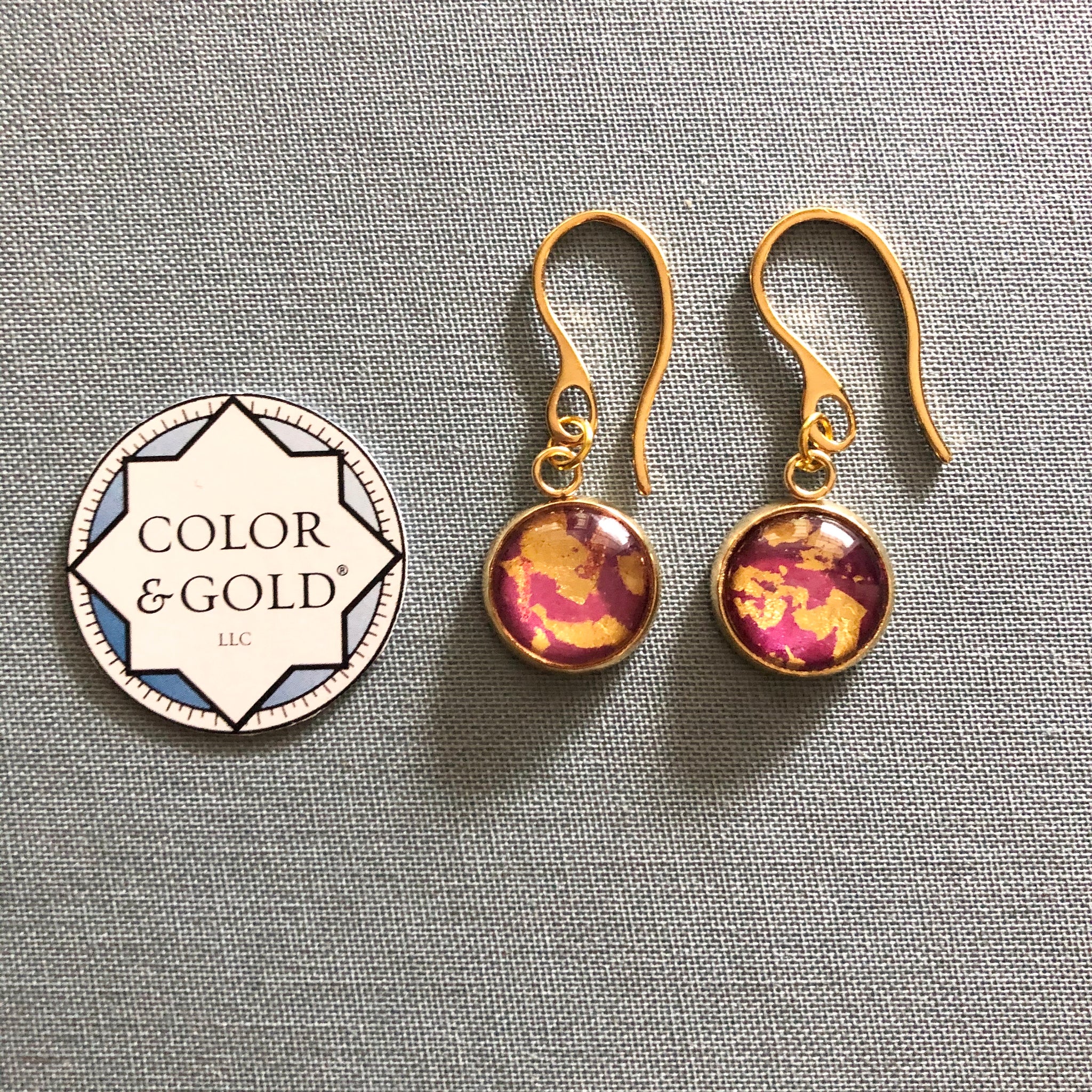 Color & Gold Abstract Earrings in pink & goldound