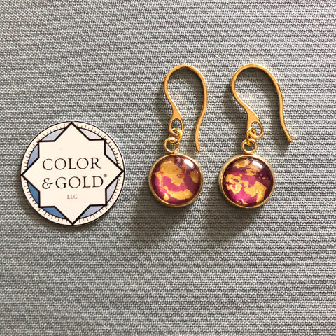Color & Gold Abstract Earrings in pink & goldound