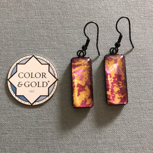 Color & Gold Abstract Earrings in pink & gold rectangle